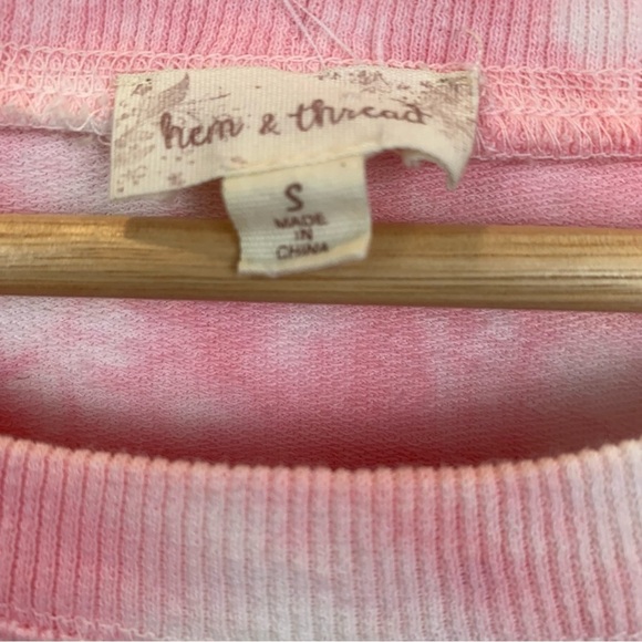 Hem & Thread Tie-Dye Pink Purple Crew Neck 100% Cotton Sweatshirt Women's sz S - Picture 6 of 7